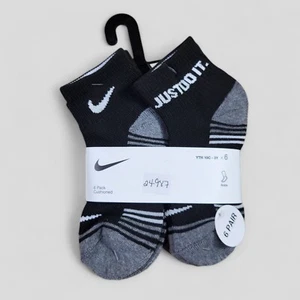 NIKE Boys Socks Ankle Cushioned Everyday School 6 Pair Shoe Size 10C-3Y Black - Picture 1 of 3