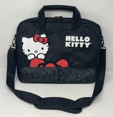 "Bolso negro para computadora portátil Hello Kitty 15"" estuche rojo arco correa para el hombro Sanrio" Foto 1 de 4