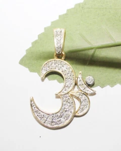 1.11ct Natural Round Diamond 14K Solid Yellow Gold Om Pendant - Picture 1 of 11