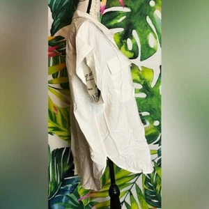 NWT Gap L Ivory Sleek Glossy Button Front Sleeveless School Work Sheer Tunic - Picture 1 of 9