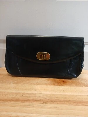 Vintage Meeker Made Leather Clutch Vintage Black Purse Handbag Genuine Calf Bag — 第 1/4 张图片
