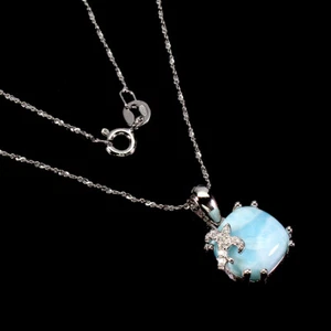 925 Sterling Silver Necklace Cushion Larimar 10mm Simulated Cz Gemstone Jewelry - Picture 1 of 10