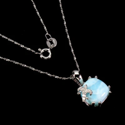 925 Sterling Silver Necklace Cushion Larimar 10mm Simulated Cz Gemstone Jewelry - Image 1 of 4