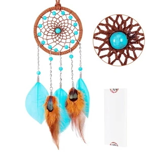 Mini Dreamcatchers - Goose Feather with Cerulean Blue Beads, Handmade Dream C... - Picture 1 of 7