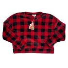 Cozie By Pink Rose Sweater Women’s Size Medium Red Black Plaid Soft Holidays NEW