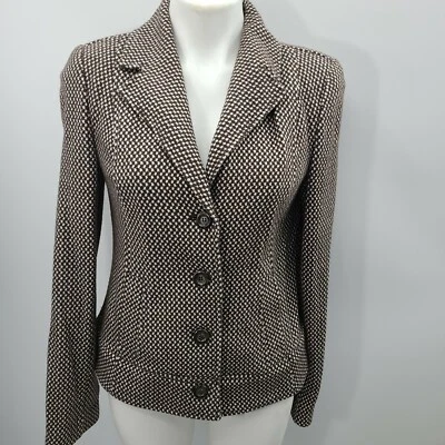 Blazer Top Top Talla 8 Cuello Chaqueta Alfani Mezcla Lana Marrón Marfil Manga Larga Foto 1 de 4