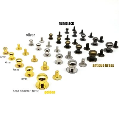 10/50 Solid Brass Copper Ball Head Stud Bag Wallet Belt Chicago Screw Back Rivet - Image 1 of 4