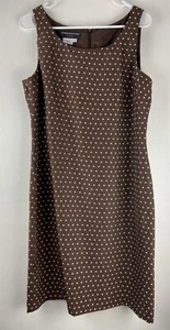 vintage y2k Donna Morgan Silk Brown White Sleeveless Polka Dot Dress Size 14P - Picture 1 of 8