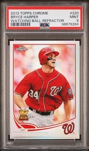 Bryce Harper 2013 Topps Chrome Watching Ball Refractor #220 PSA 9 Rookie Cup - Picture 1 of 2