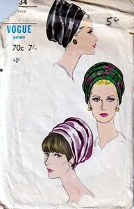 60s Vogue Sewing Pattern 7034 Misses' Hat Bias Cut - Picture 1 of 2