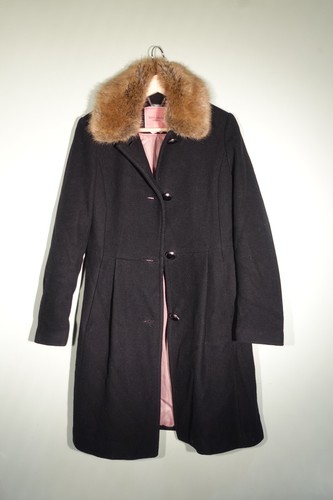 Cappotto medio donna Kate Spade New York misto lana colletto pelliccia sintetica nero taglia small