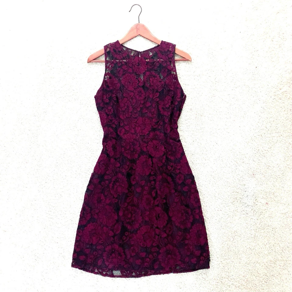 BB DAKOTA Mahogany Purple Black Lace Sleeveless Sheath Dress Size 4 S Small - Image 1 of 4