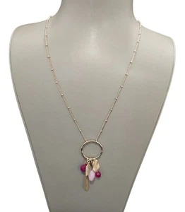 VERA BRADLEY Women's Treasure Charm Chain Necklace Gold Plated Pink  NWT - Picture 1 of 5