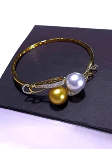 Preciosa pulsera de perlas blancas doradas del Mar del Sur de 10-11 mm - Imagen 1 de 3