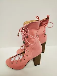 Suede Open Toe Lace Up Ankle Sandal Boots High Chunky Heel Roman Shoes (US 6) - Picture 1 of 8