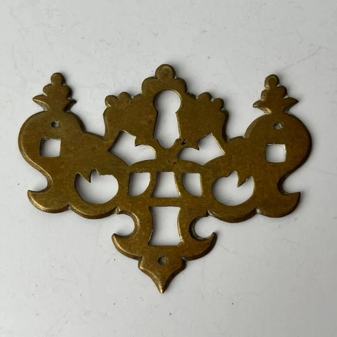 Antique Chippendale Colonial Lattice Keyhole Backplate Escutcheon Hardware Cover
