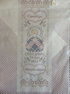 Baby Birth Record Cross Stitch Kit Pako NIP 25X50 CM Baby in Quilt - Picture 1 of 10