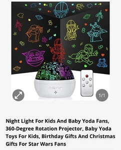 NIGHT LIGHT FOR KIDS AND BABY YODA FANS 360-DEGREE ROTATION PROJECTOR STAR WARS - Picture 1 of 14