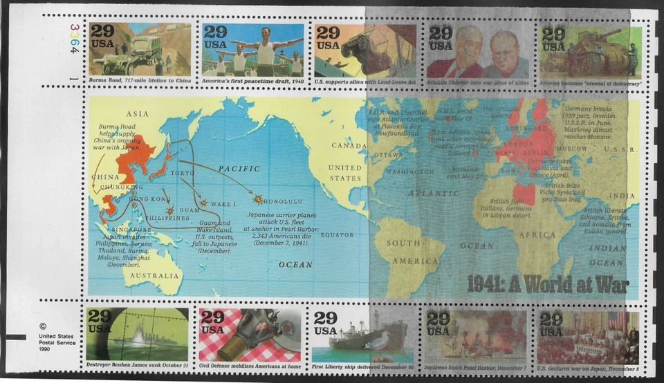 2559 World War II 1941 Souvenir Sheet with solvent smear. - Image 1 of 1