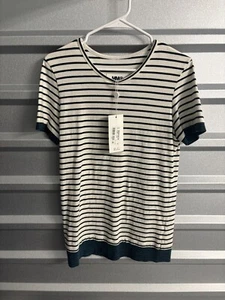 Herren T-Shirt XS - Maison Margiela MM6 dunkelgrün gestreift Kurzarm gerippt - Bild 1 von 7