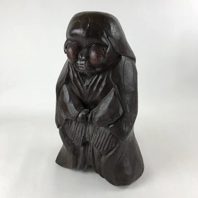 Estatua japonesa de madera maciza Billiken de colección símbolo de Osaka buena suerte Dios marrón BD945 Foto 1 de 4