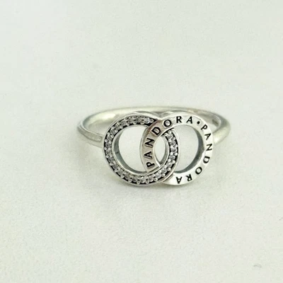Pandora 925 Sterling Silver Circles Logo Clear CZ Ring Size 6 - Image 1 of 4