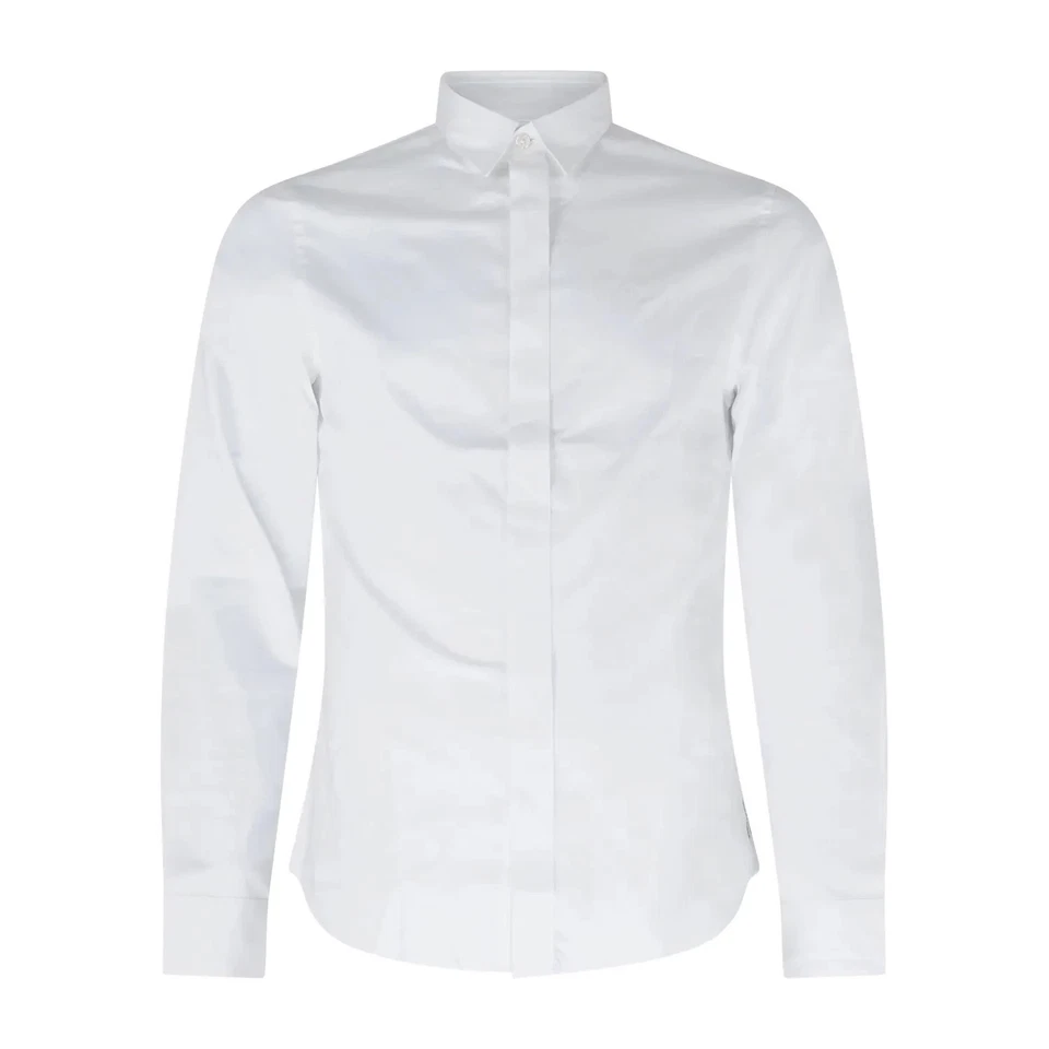 Armani Exchange - Camicia bianca con logo ricamato con abbottonatura coperta per - Immagine 1 di 1