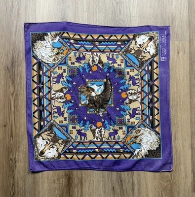 Pañuelo vaquero vintage París hecho en EE. UU. Bandana naturaleza suroeste púrpura Foto 1 de 4