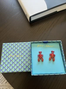 Betsey Johnson Beach Boat House Red Metallic Lobster Stud Earrings NIB - Picture 1 of 2