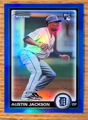 Austin Jackson 2010 Bowman refractor cromado azul RC/150 #188 con 2 tarjetas de bonificación Foto 1 de 4