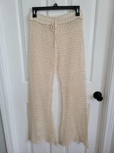 12th Tribe Cream Crochet Knit Pearl Trim Cover Up Pants Women’s Small Boho - Picture 1 of 5