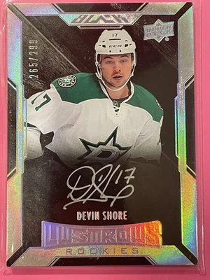 2015-16 UD Black Devin Shore Lustrous Rookies Auto /299 RC #49 Hockey Stars - Image 1 of 3