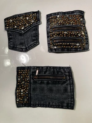 3 Blue Jeans Denim Pocket Patches & Sparkling Bits, Sew-On 6x4, 4.5x5, 4.5x4.5 - Image 1 of 4