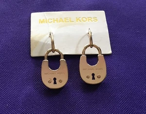 Michael Kors Signed Initialed with Side Diamond Padlock Dangle Pierced Earrings - Picture 1 of 6