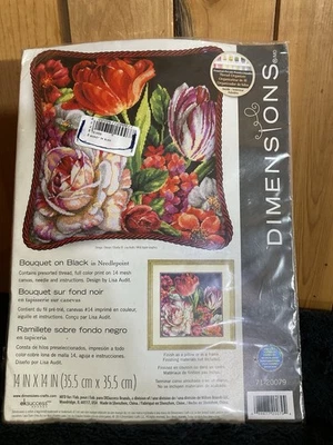 Dimensions Needlepoint Kit 14"X14"-Bouquet On Black Stitched In Thread 71-20079 - Image 1 of 4