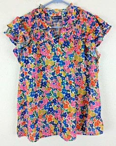 Blusa Democracy talla XL transparente cuello en V ss estampado floral colorido top 1115 - Imagen 1 de 6