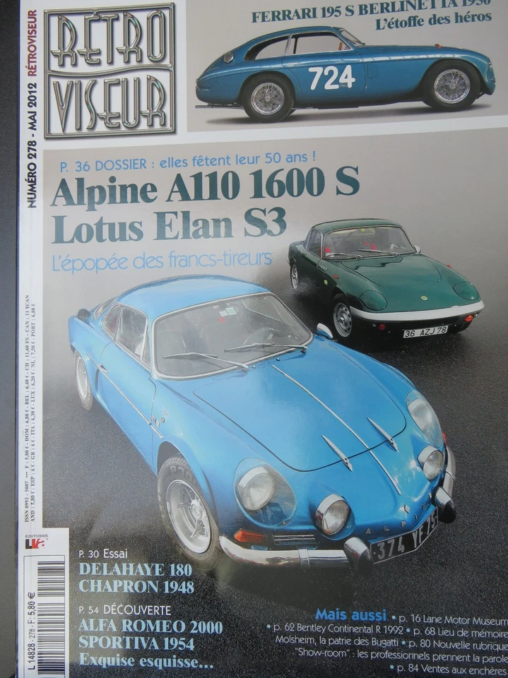 Magazine RETROVISEUR N° 278	mai-12	Alpine A 110 1600 S / Lotus Elan S3 / Ferrari - Photo 1/1
