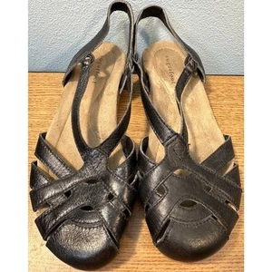 Sugar Foot Womens Size 11M Black Leather Strappy Sandal With Heel Strap Slide On - Picture 1 of 6