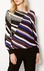 Karen Millen Women's STRIPED COLD-SHOULDER TOP Blouse NWT 185 Sz 2 Multi - Picture 1 of 10