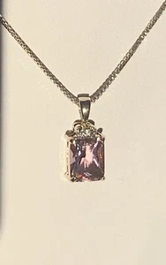 Sterling Silber 925 Amethyst Anhänger ~ 18" Box Kette ~ Halskette 💘 - Bild 1 von 3