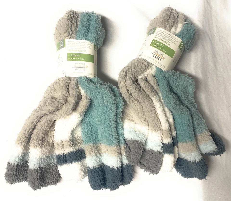 Lemon Women's Fuzzy and Warm Crew Socks Size 5-9.5 (Pack - 6) Blue/Grey/White - Image 1 of 2