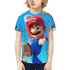Super Mario Bros Movie Boys Cartoon T-Shirt Kids Novelty Short Sleeve Tees Tops - Picture 1 of 33