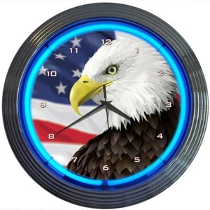 Neonetics 8EGFLG Eagle With American Flag Neon Clock 15"x15" - Picture 1 of 1
