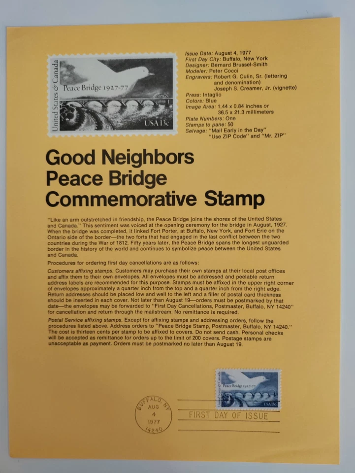 1977 US FDC,Good Neighbors Peace Bridge - Image 1 of 1