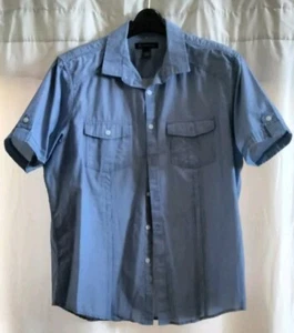 Mens Blue Striped Large Short Sleeve INC Button Up Dress Shirt - Picture 1 of 9