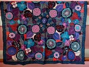 VTG SILK SCARF. PURP/TEAL/BLK/WHT/RED. MARVELOUSLY DONE. 29" SQ. - Picture 1 of 6
