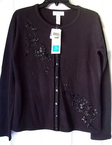 New Covington Women Embellished Holiday Cardigan Sweater Black Size S - Picture 1 of 6