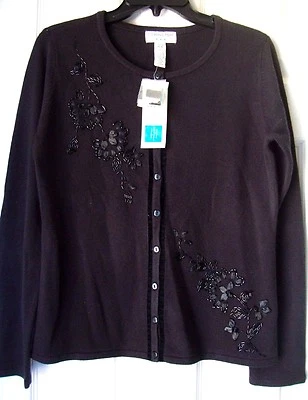 New Covington Women Embellished Holiday Cardigan Sweater Black Size S Foto 1 de 4
