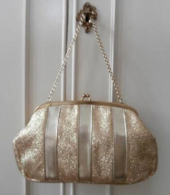 Vintage Early 1960's Gold Crepe & Vinyl Trim Evening Go-Go Hand Bag - Image 1 of 4