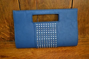 Womens CHARMING CHARLIES Navy Blue Silver Studded Clutch Handbag NEW - Picture 1 of 6